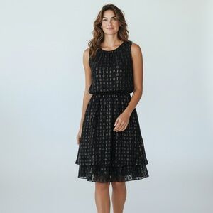 NWOT Maison Jules Black & Gold Metallic Tiered A-Line Dress – Size S